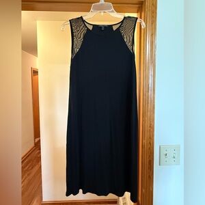 Eileen Fisher Black Sleeveless Tank Dress 100% Silk Sheer Accents Petite Medium